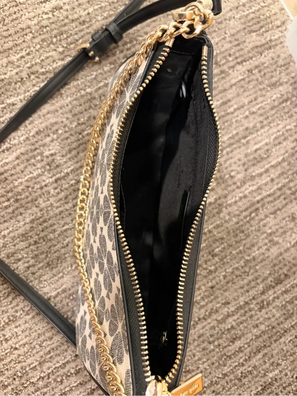 kate spade Black & Cream Floral Crossbody with Gold Chain